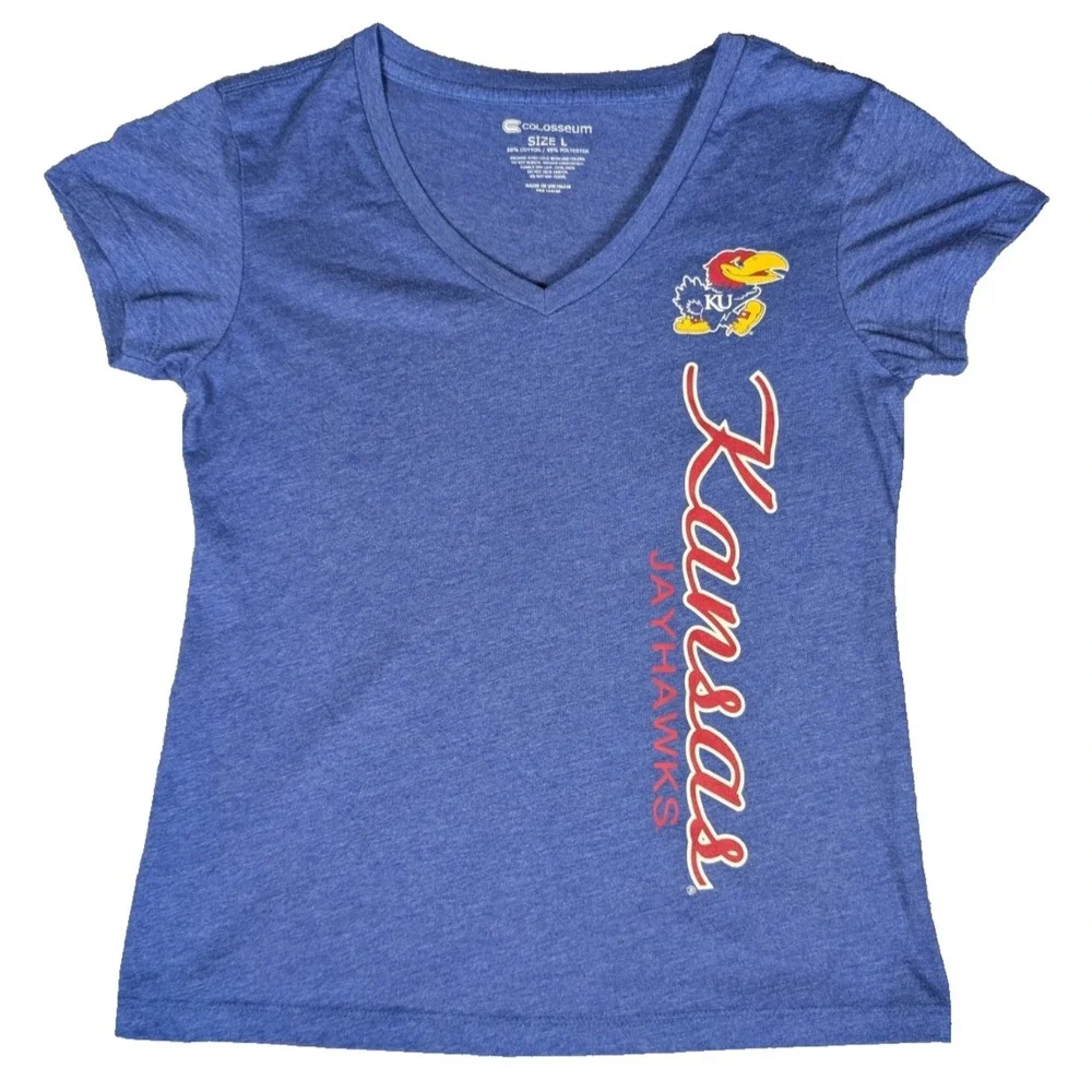 Kansas Jayhawks | Colosseum | Blue | Womens | V-Neck‎ Graphic T-Shirt | L